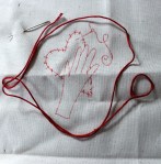 Judy gave each Guild member a sample of Red Work to try.